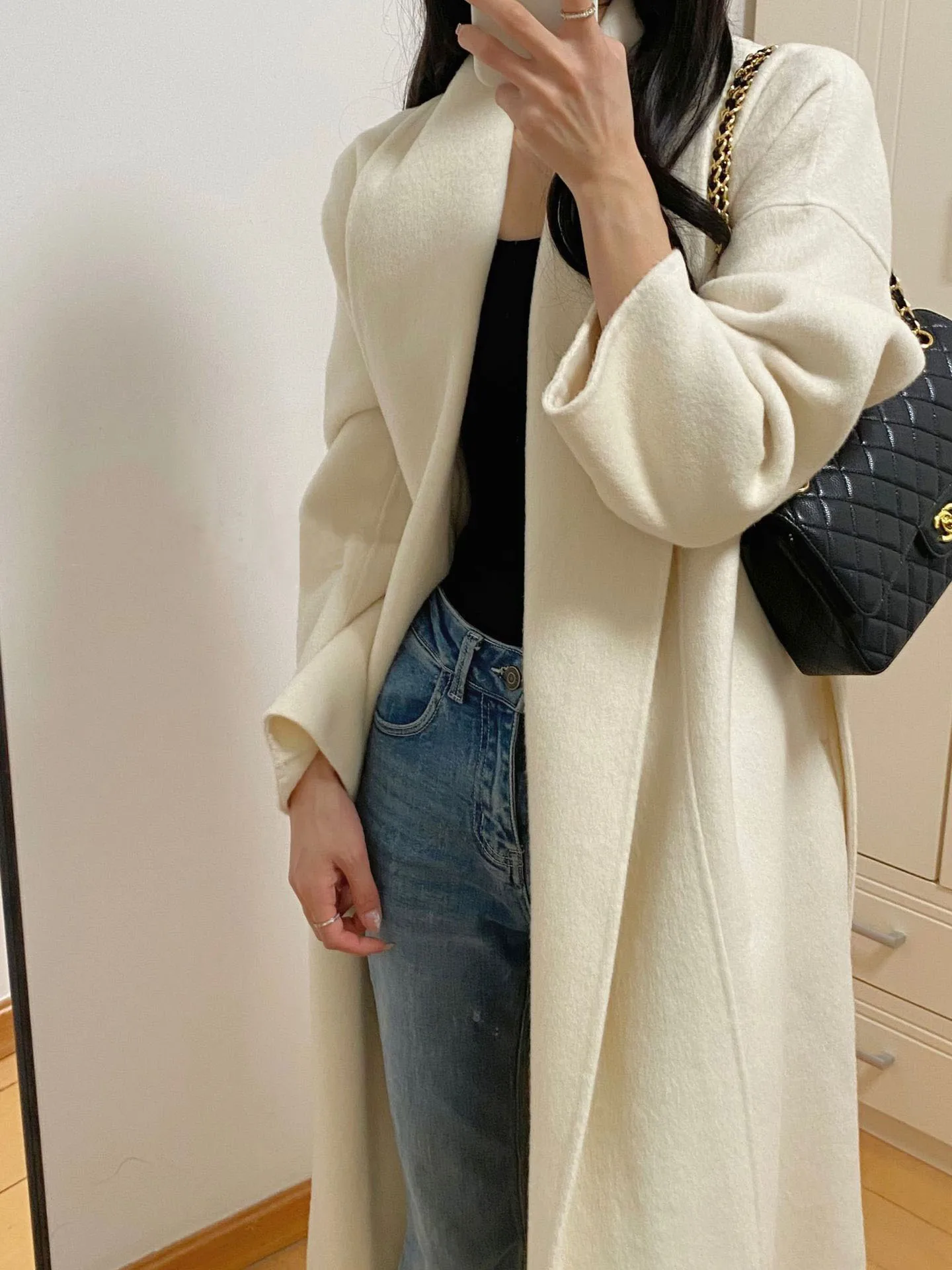 Autumn and winter women\'s casual solid color long loose coat