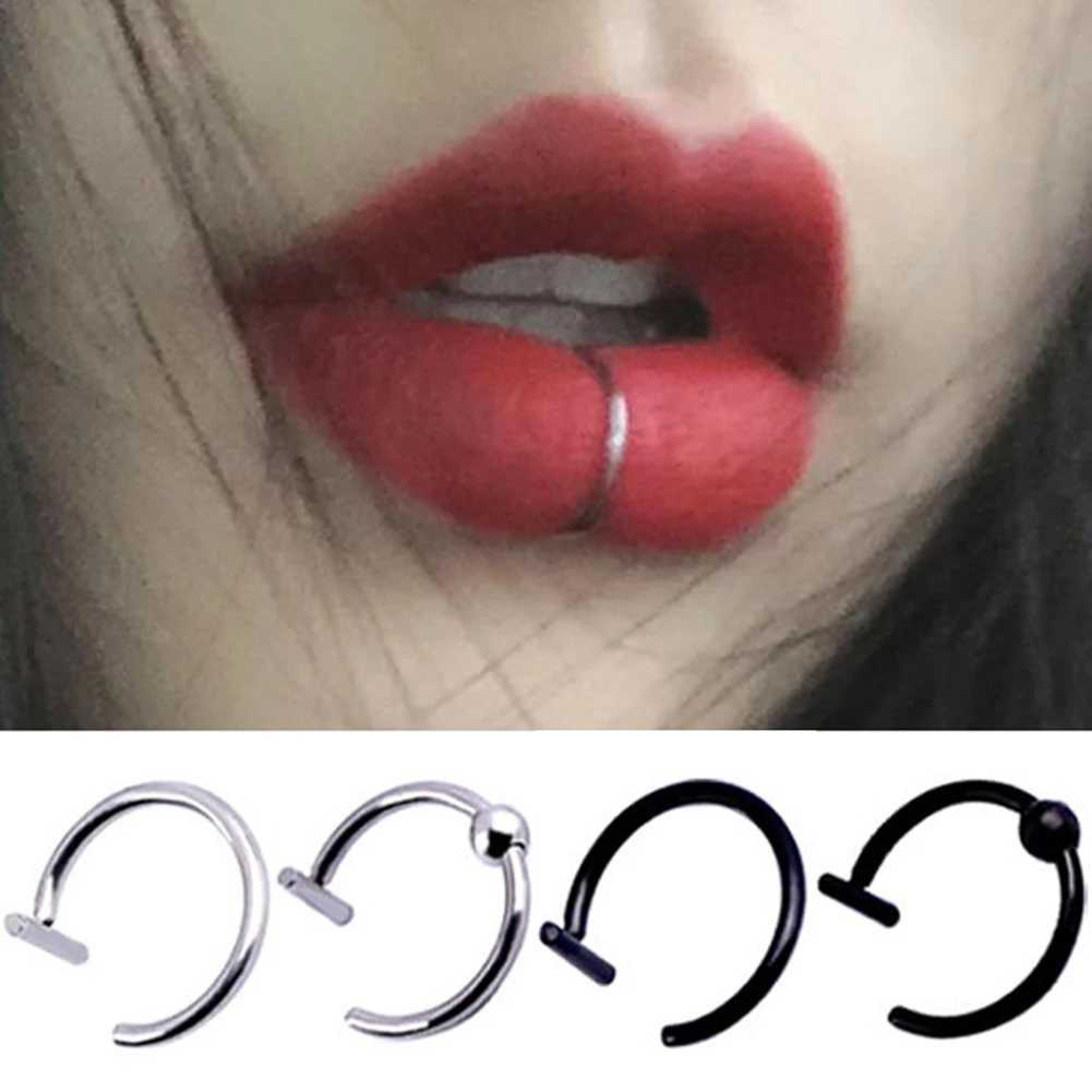 Nowy Punk 8/10mm ze stali tytanowej okrągły kolczyk na wargę klips na fałszywe Labret przebijające ucho nos obręcze Unisex damskie biżuteria do ciała przegrody