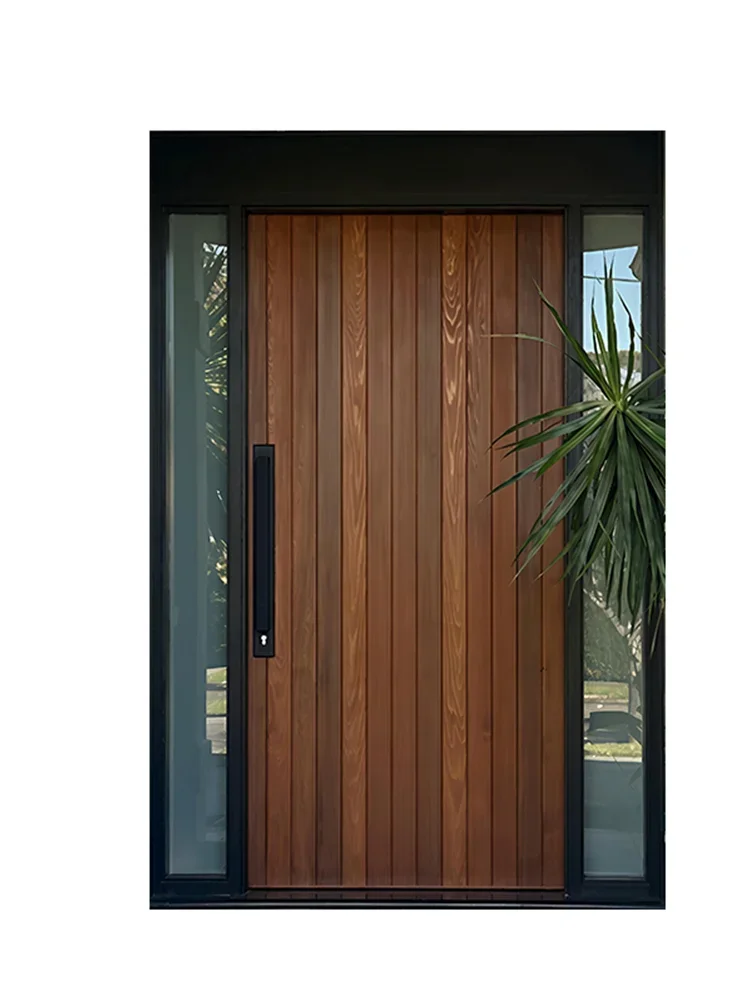 xx-Custom 2026 New Wood Grain Style Entrance Door Parent-Child Security Door With Antique Glass Cast Aluminum Door