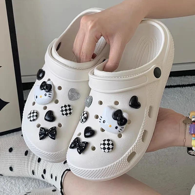 Hello Kitty Shoe Charms Set Black White Katie KT Cat Girls Women Sandals Accessories DIY Hole Shoes Slippers & Clogs Decoration