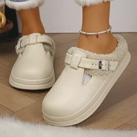 Waterproof Eva Furry Mules Slippers Women 2025 Winter Metal Buckle Warm Plush Slippers Soft Thick Bottom Non Slip Indoor Slides - Image 3