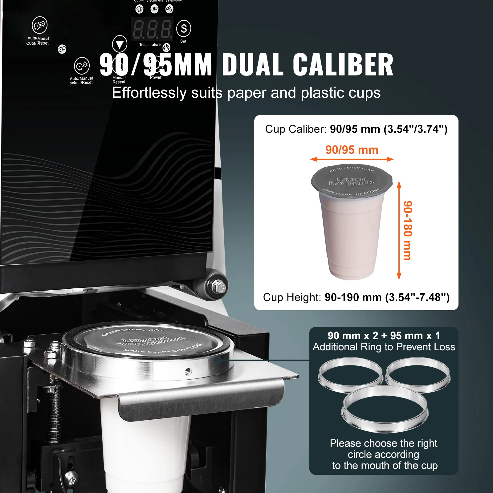 SucceBuy Fully Automatic Cup Sealing Machine 500-650 Cups/H Cup Sealer Machine fit 190mm Tall & 90/95mm Cup for Milk Boba Tea
