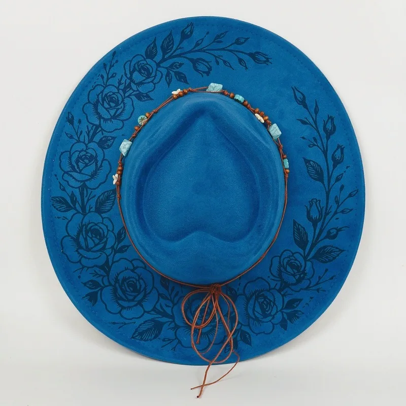 Classic European American suede western cowboy hat, featuring fashionable embossed and laser-engraved designs