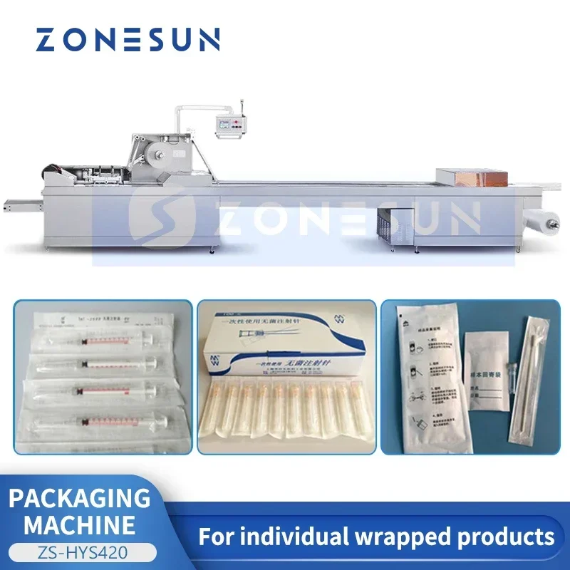 ZONESUN ZS-HYS420 آلة تعبئة التدفق الأفقي لمسحات القطن المحاقن اختبار أطقم تغليف المنتجات الصحية الطبية