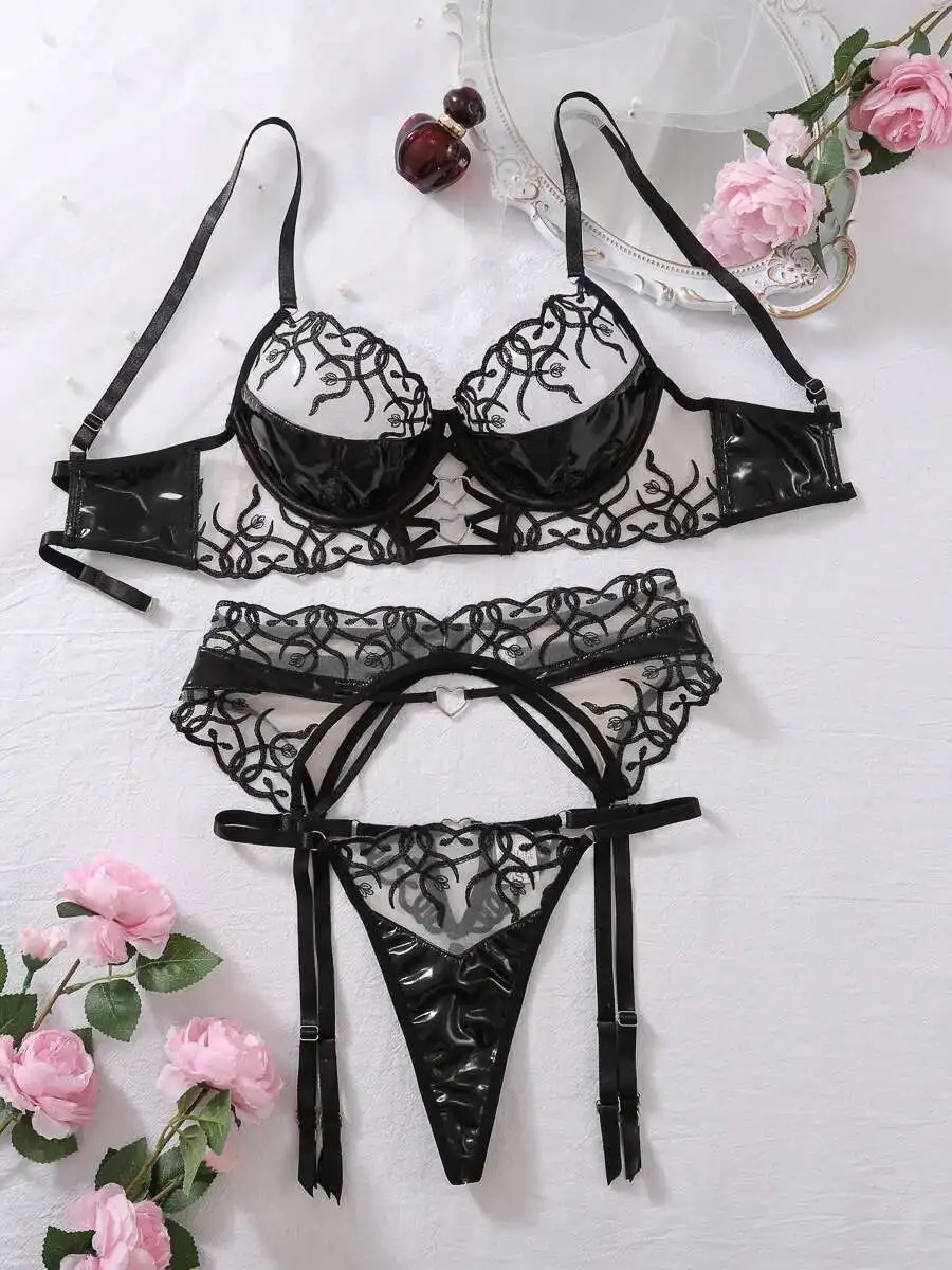 Ultra Thin Transparent Steel Ring Womens Lingerie Set Sexy Lace Embroidered Bra Panties Set Adjustable Womens Underwear JJ8W