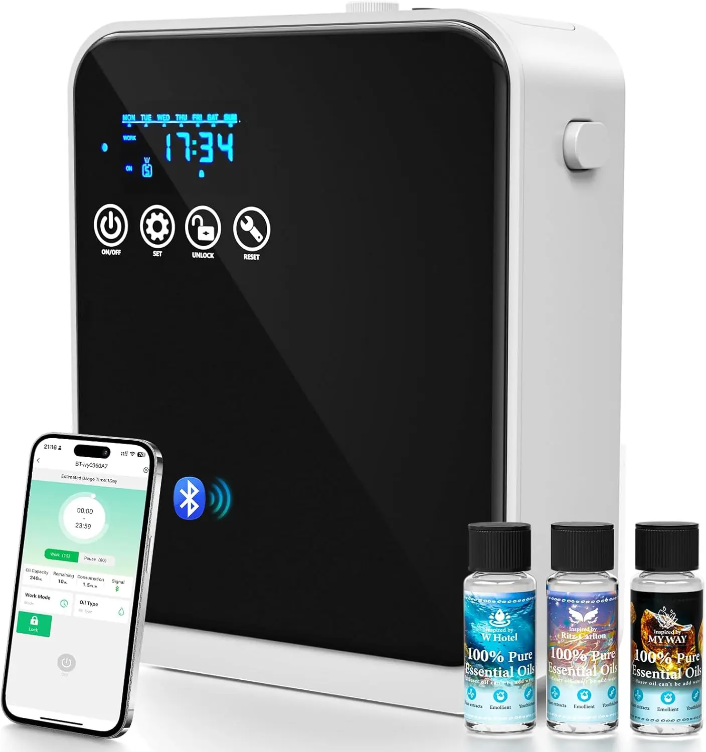 

Беспроводной диффузор для эфирных масел с управлением через смарт-приложение, сенсорным экраном, охватом площади 1500 кв. футов, емкостью 250 мл для дома и отелей