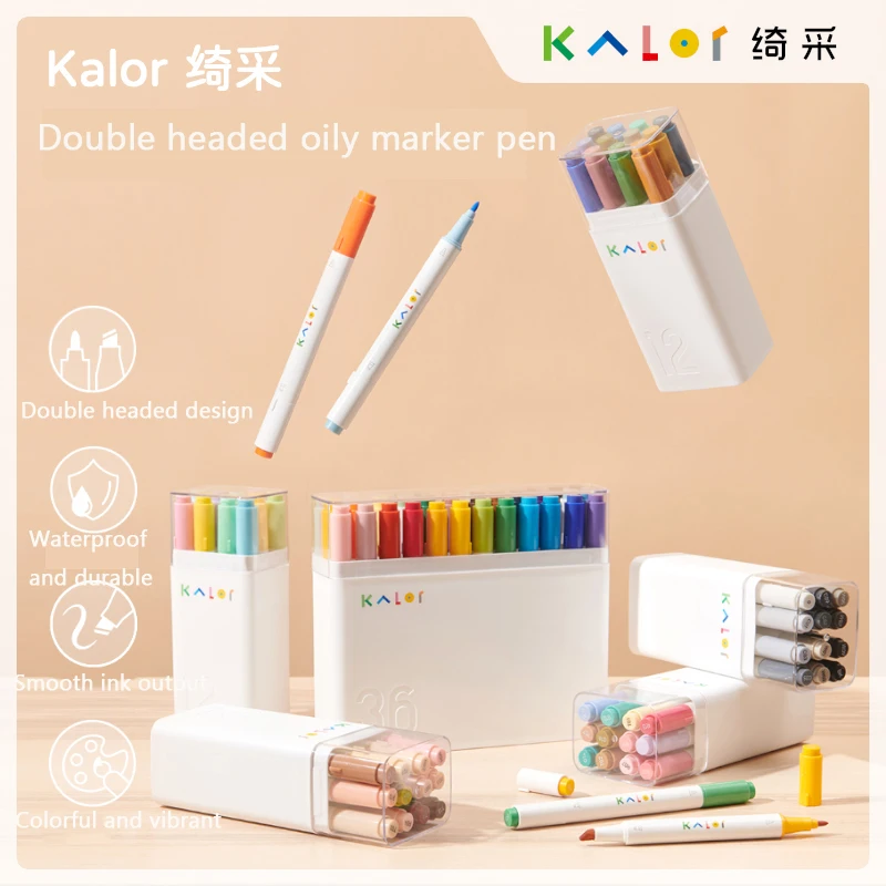 12/36Colors KACO Kalor Double Head Oil Marker Pens set 1.1mm/6mm tip Waterproof Bright Colors Acrylic plumones For glass plastic