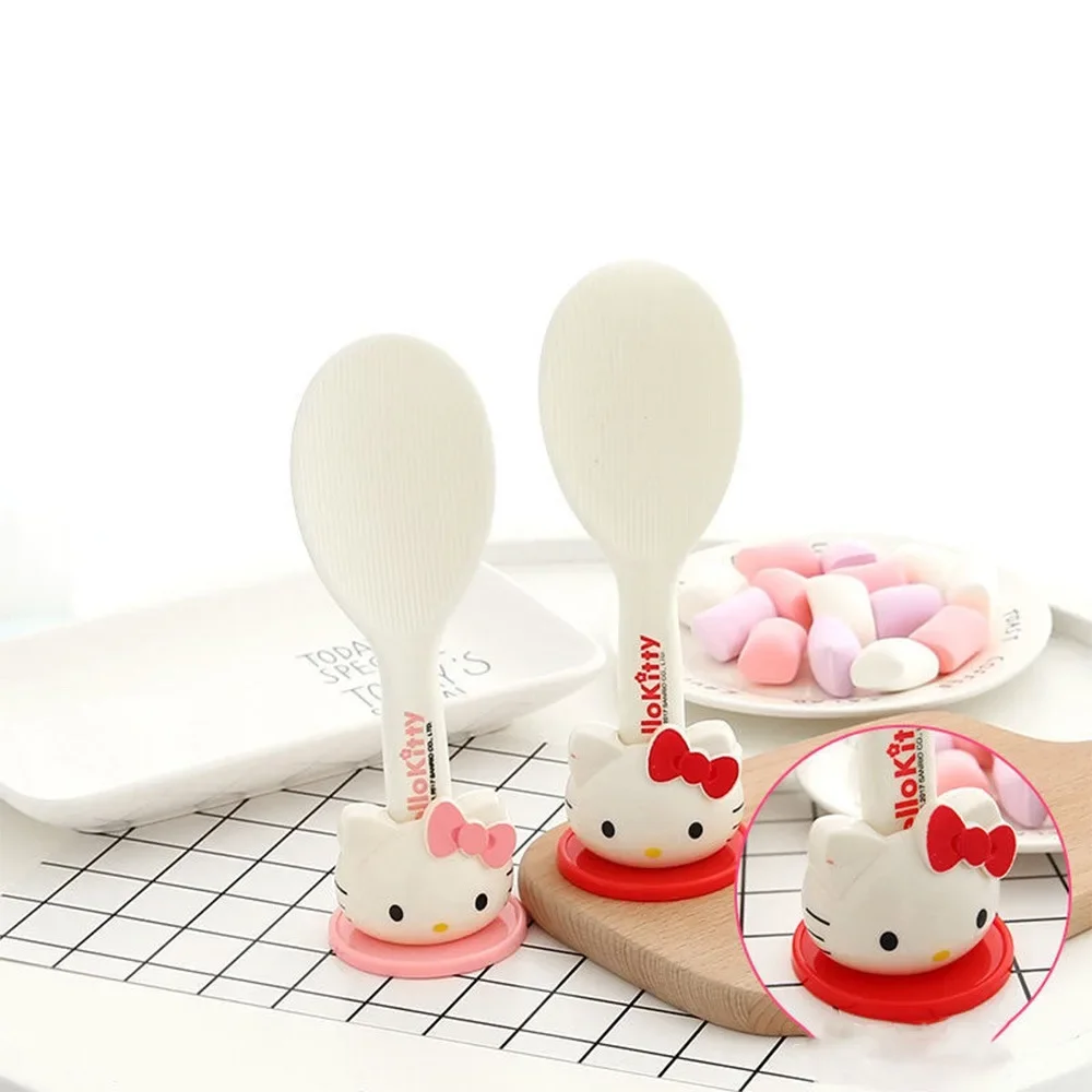 

Sanrios Cute Hellokitty Vertical Rice Spoon WithBase Cartoon Non-Stick Rice Shovel Cute Kitchen Utensil Anime Sweet Tableware