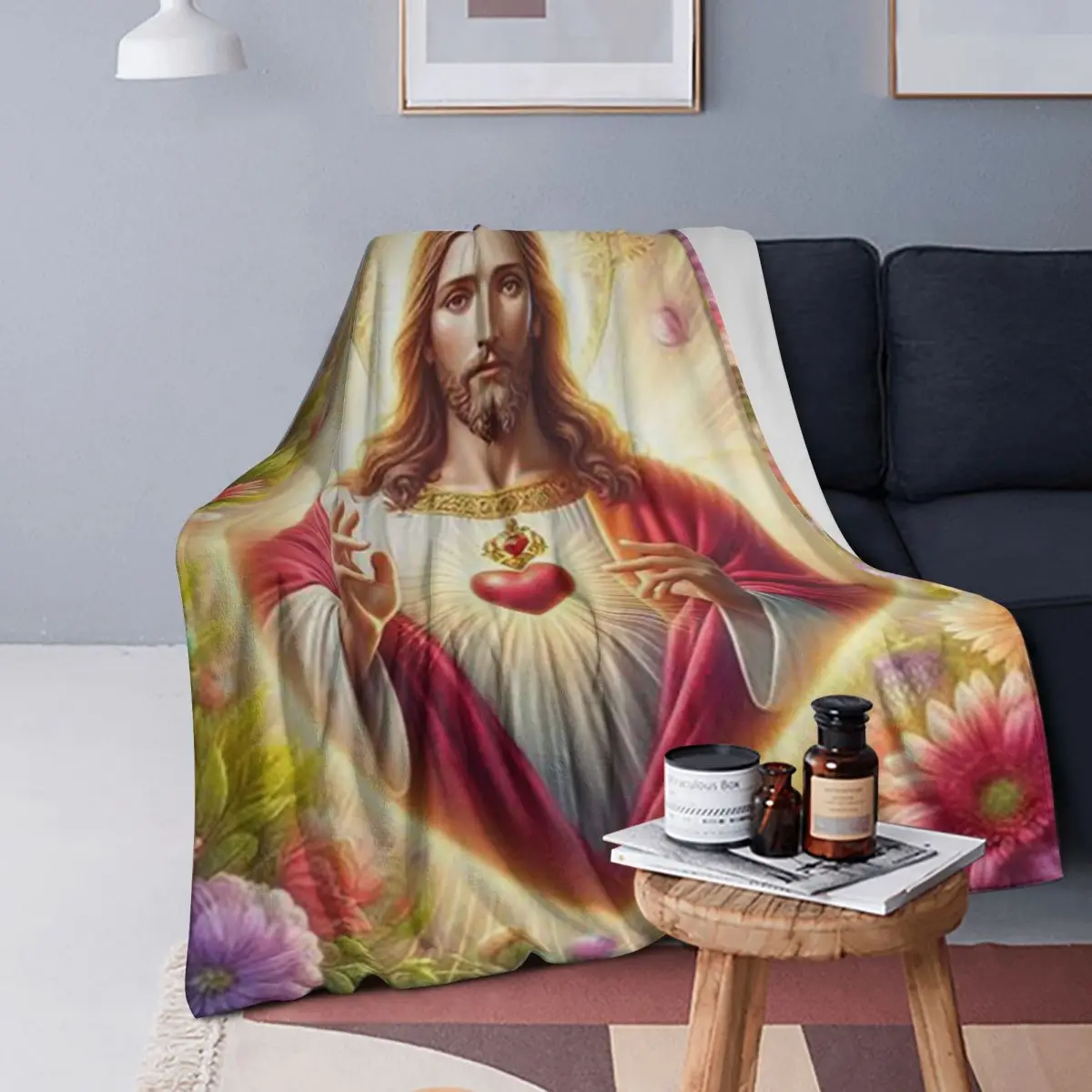 Jesus Christ Angelic Heart Religious Blankets Soft Warm Flannel Throw Blanket Bedding for Bed Living room Picnic Travel Sofa