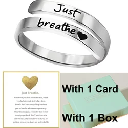 Just Breathe Ring , Spiral Wrap Healing Rings, Inspirational Stainless Steel Gifts with Message Card Gift Box Christmas Gifts
