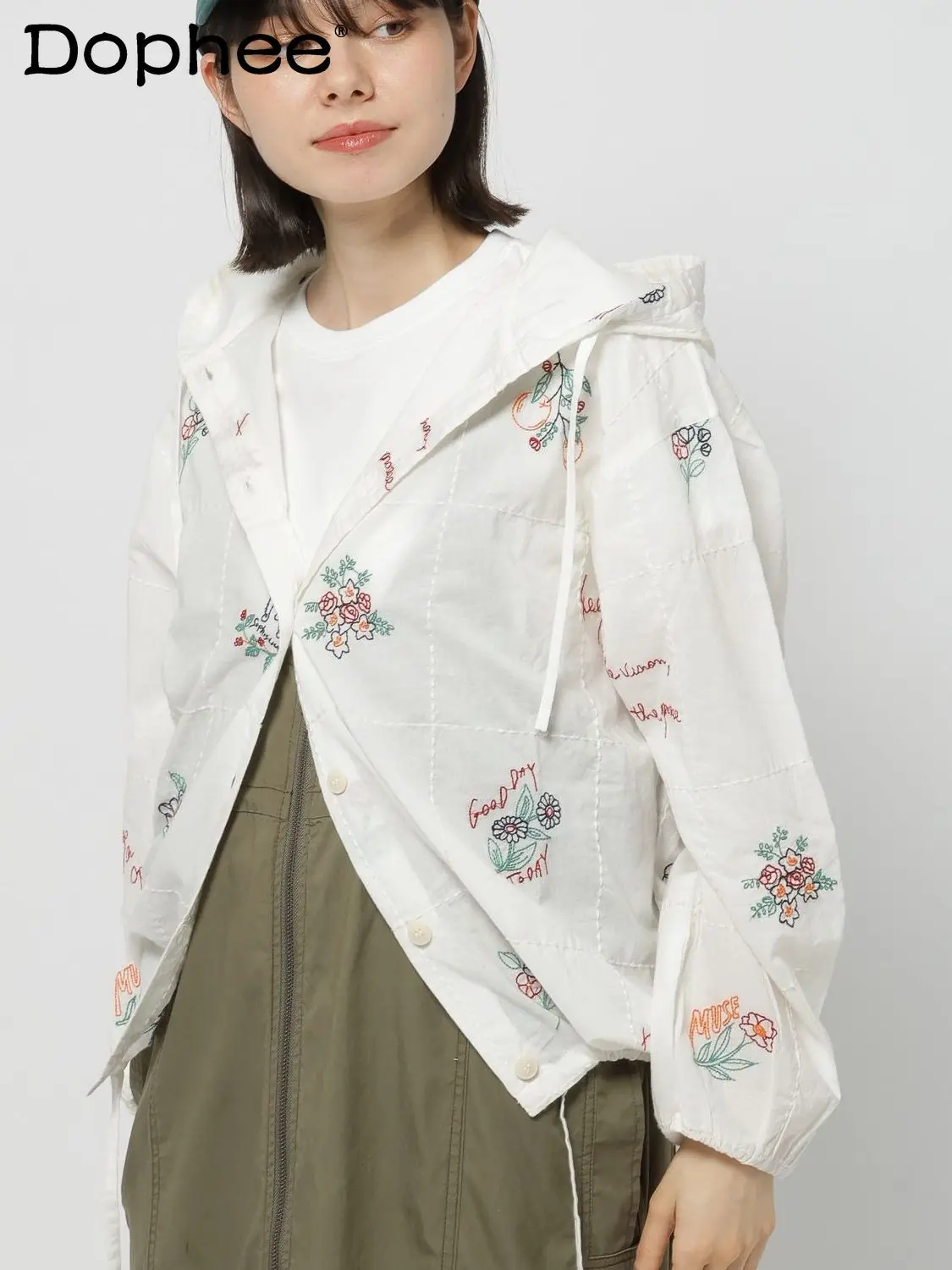

2026 Spring New Japanese Style Sweet Casual Embroidered Loose Coat with Hood Long Sleeve Top Shirt for Women
