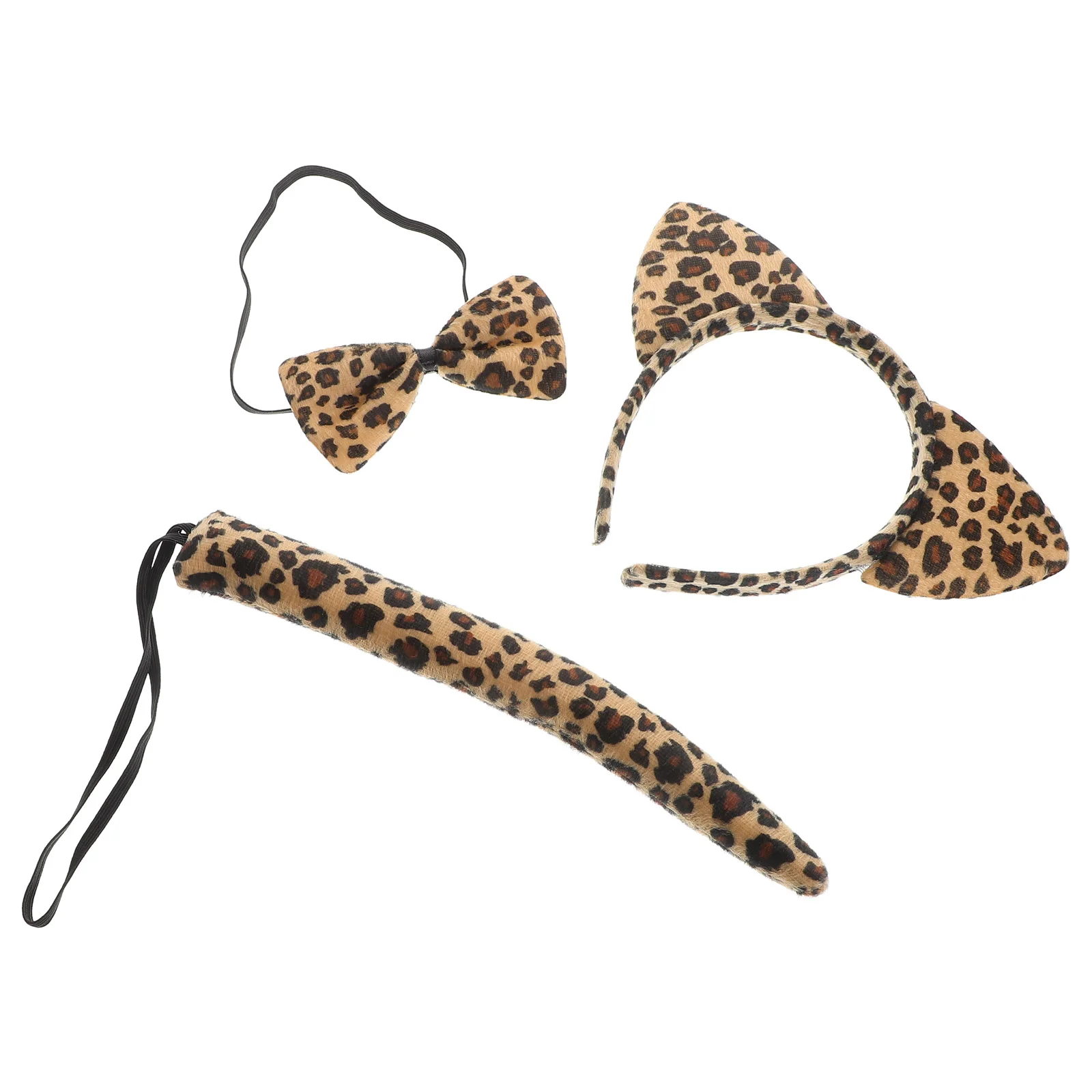 3Pcs Kids Cat Ears Headband Bow Ties Tail Set Party Cosplay Costume (Yellow Leopard Print) cat cosplay