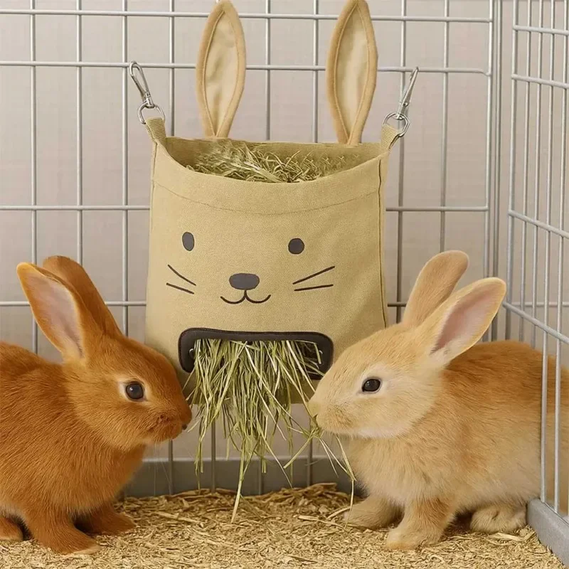 Niedlicher Hasenfutterbeutel mit Hasenohren - Robuster Hängefutterautomat - Einfach zu Befestigen, Hält Heu/Alfalfa - Meerschweinchen-Käfigzubehör