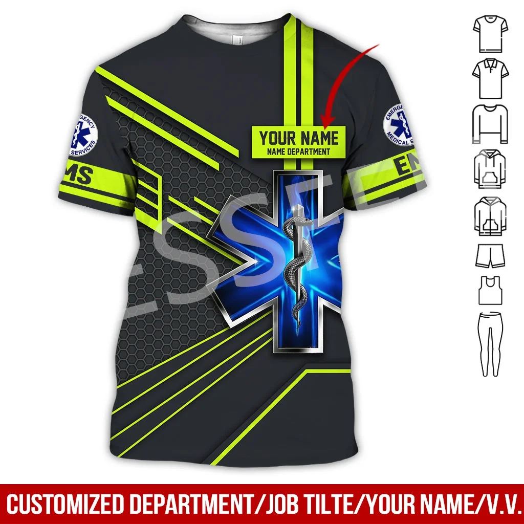 Custom Name Cosplay EMS EMT Medical Paramedic Worker Tattoo 3DPrint Summer Harajuku Streetwear Short Sleeves Casual T-Shirts X2