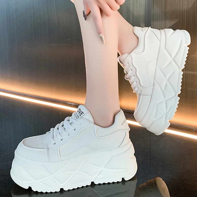 Summer Women 7CM Platform Sneakers Fashion Casual Outdoor Lace Up Shoes High Quality Sneaker Breathable Thick Bottom Shoe Female