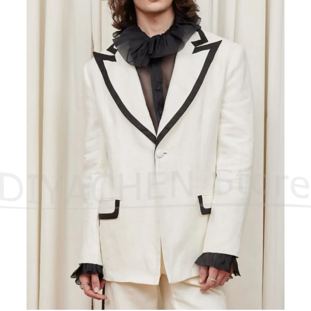 

Men Suits 2 Piece Peak Lapel One Button Outfits Fashion Party Wedding Groom Tuxedos Chic Daily Smart Casual Slim Male Suit