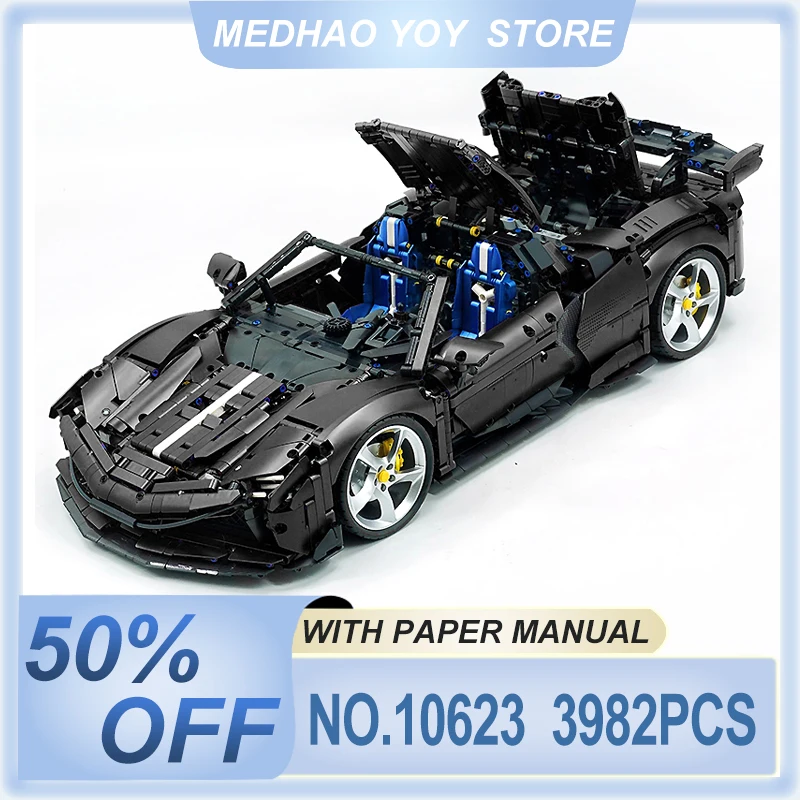 تخصيص SF90 10623B نموذج مركبة رياضية بنة 1:8 التقنية الطوب الجمعية سباق لتقوم بها بنفسك لعب طفل هدايا عيد الميلاد الصبي