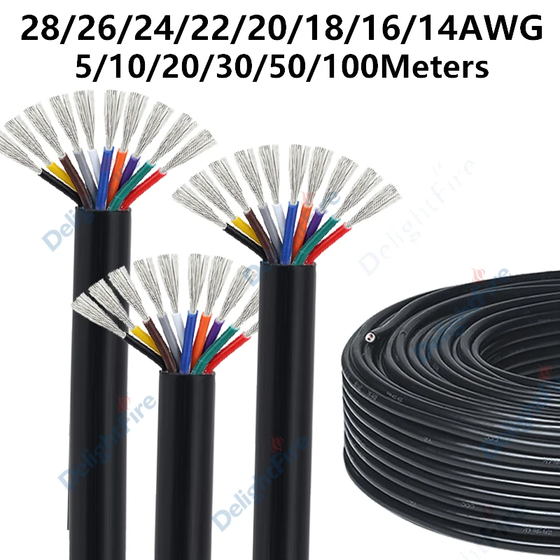 

10-жильный провод 28, 26, 24, 22, 20, 18AWG, электрический провод, 10 проводов, луженый медный кабель из ПВХ для динамика, аудио, автомобильного аккумулятора