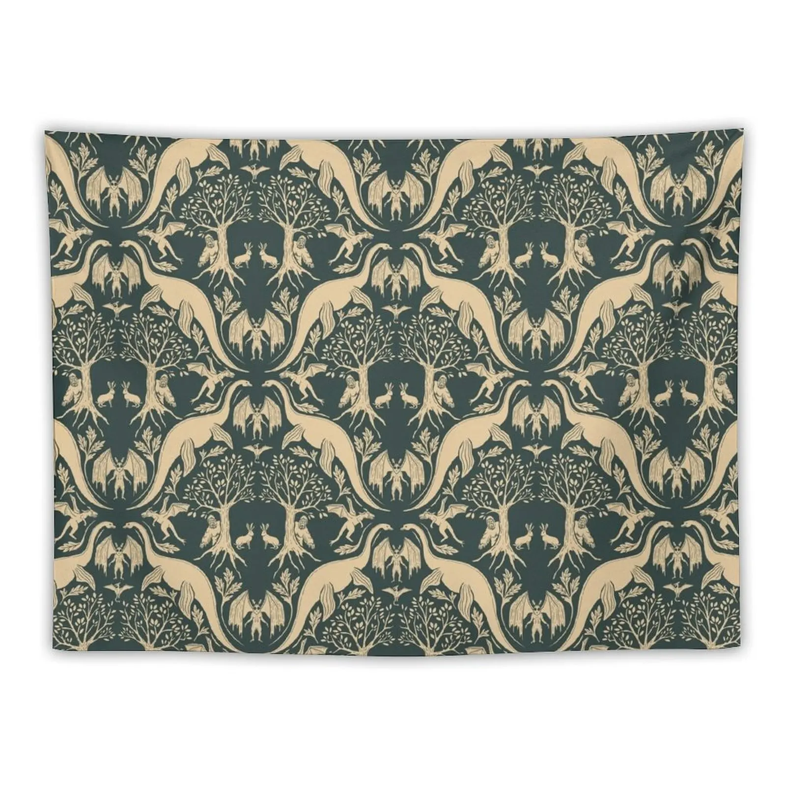 

Peach & Blue-Gray Cryptid Damask Tapestry Room Decoration Aesthetic Outdoor Decoration Tapestry