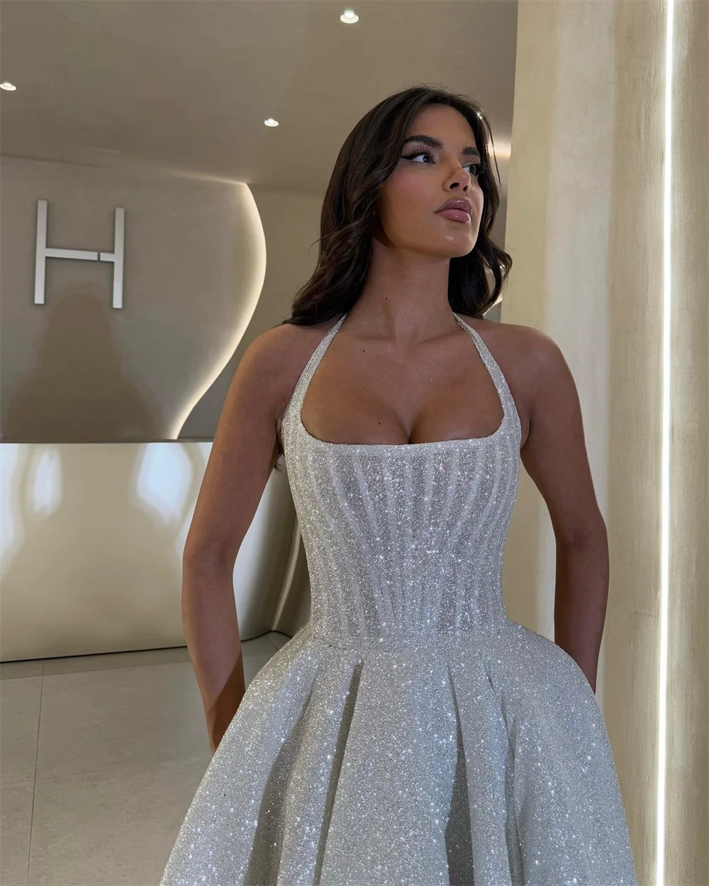 Mila Halter Neck A-Line Prom Dresses 2025 Sleeveless Shine Sequins Evening Dresses Elegant Ankle-Length Customized Party Dress image 3
