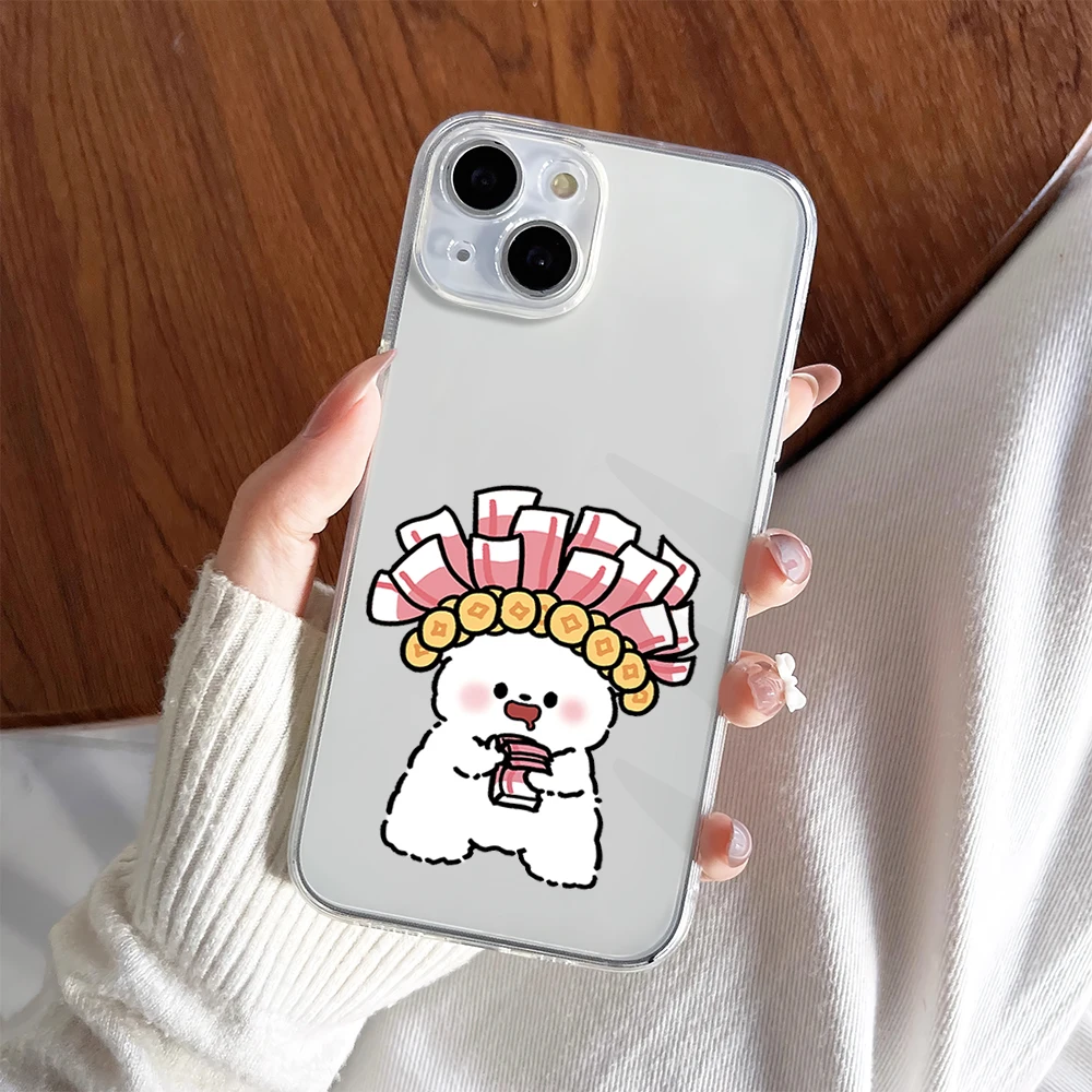 Cartoon Cute Count Money Puppy Couple Phone Case For iPhone 11 13 16 15 14 12 Pro Max Plus Clear Transparent Soft Shell