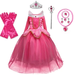 Girls Princess Cosplay Sleeping Beauty Aurora Costume Kids Halloween Carnival Birthday Party Pink Dresses Children Belle Clothes