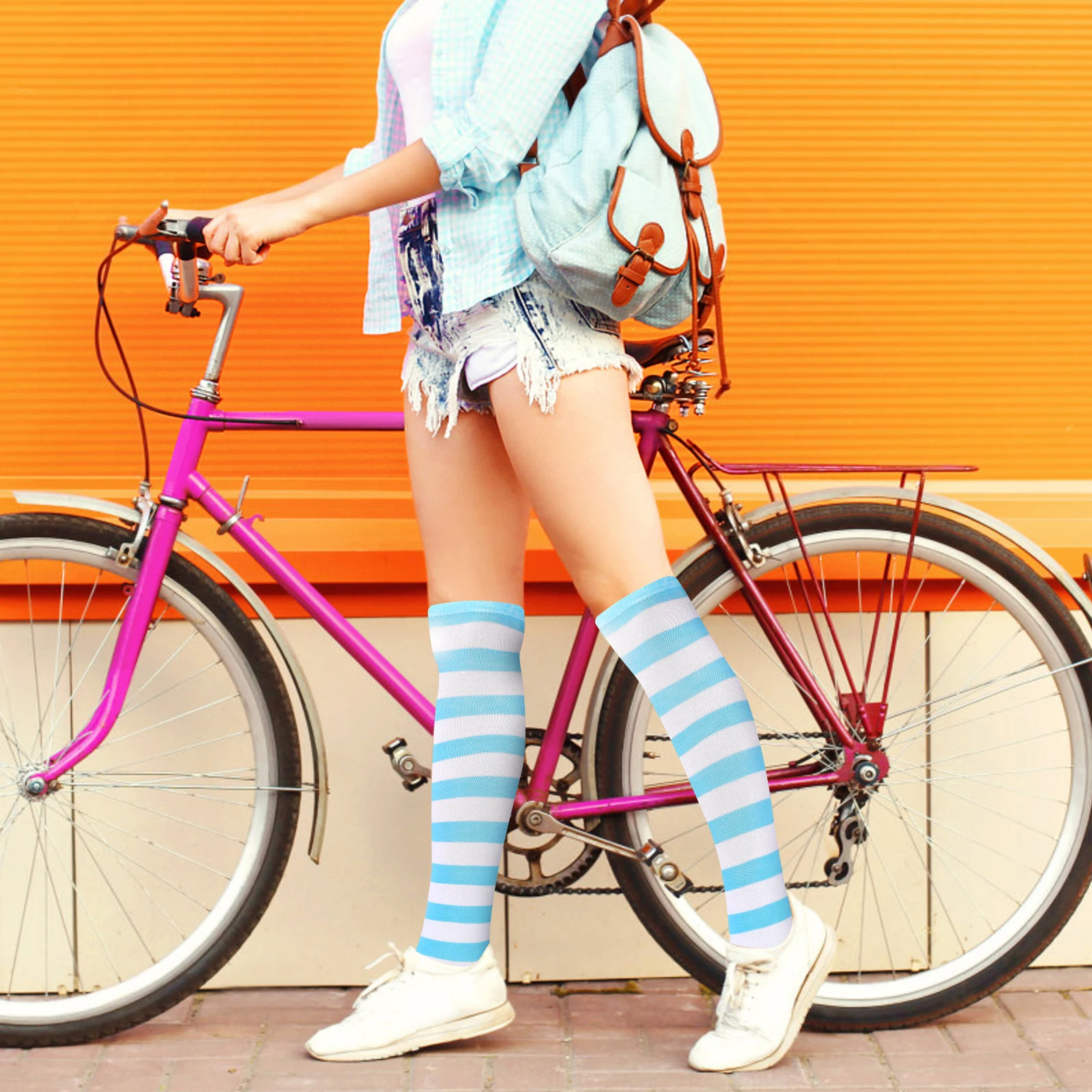 Широкие полосатые чулки выше колена для женщин, леггинсы, желто-черный боди Miss