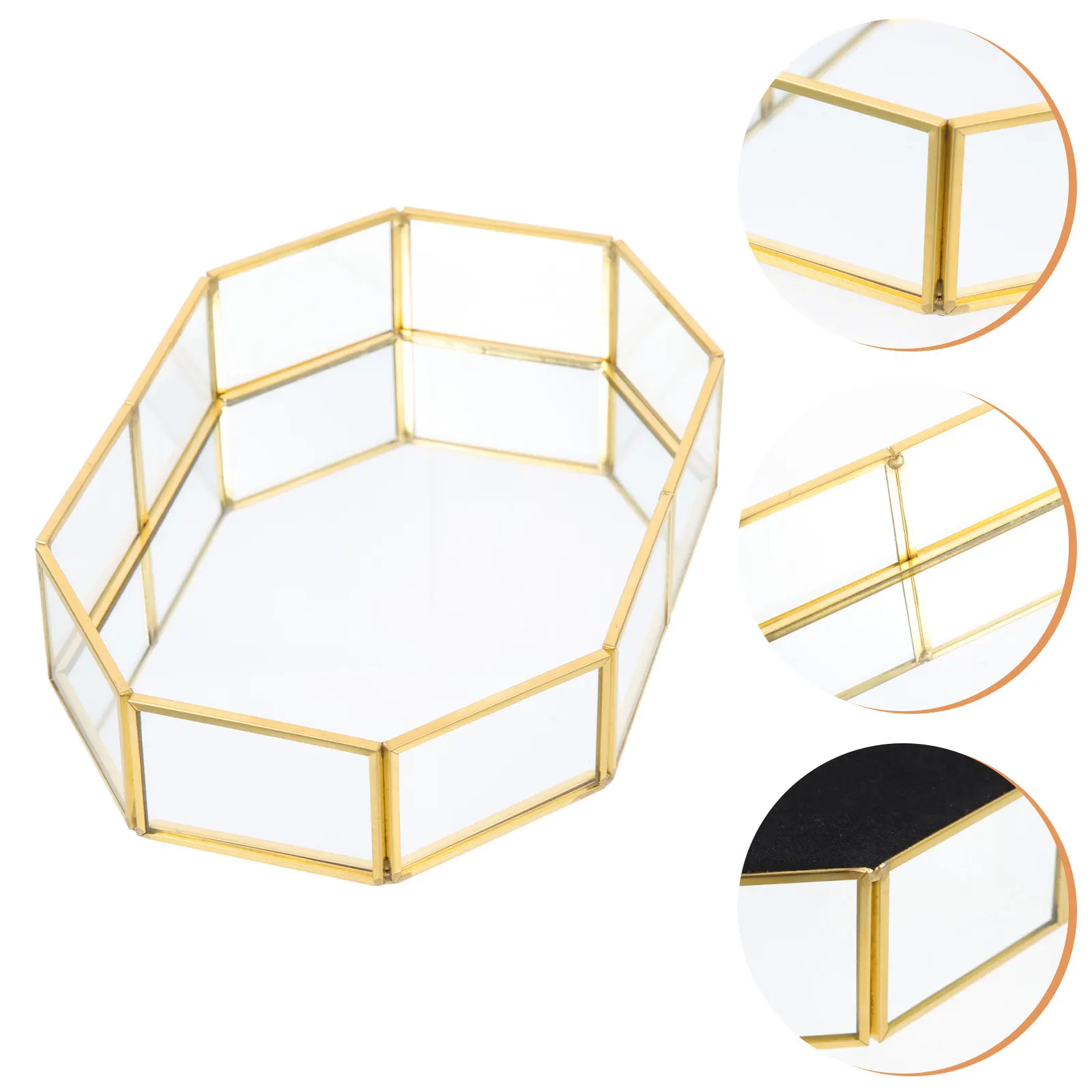 Gold Octagon Jewelry Dish Tray Elegant Desktop Organizer for Jewelry Storage Rings Earrings Lipstick Trinkets Bedroom Vanity