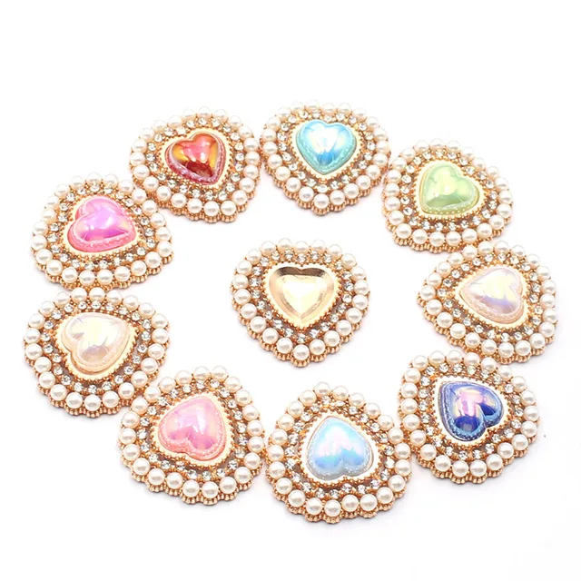 10PCS26 * 26MM Popularna złota perła miłości Wodna diamentowa perła w kropki do dekoracji scen ślubnych Kokarda Węzeł Akcesoria do włosów Odzież