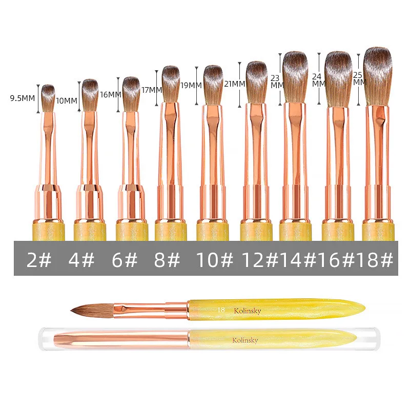 Kolinsky – brosse jaune pour Nail Art, stylo d'extension de Gel UV acrylique, vernis à ongles, peinture, dessin, brosse pour Nail Art, 1 pièce