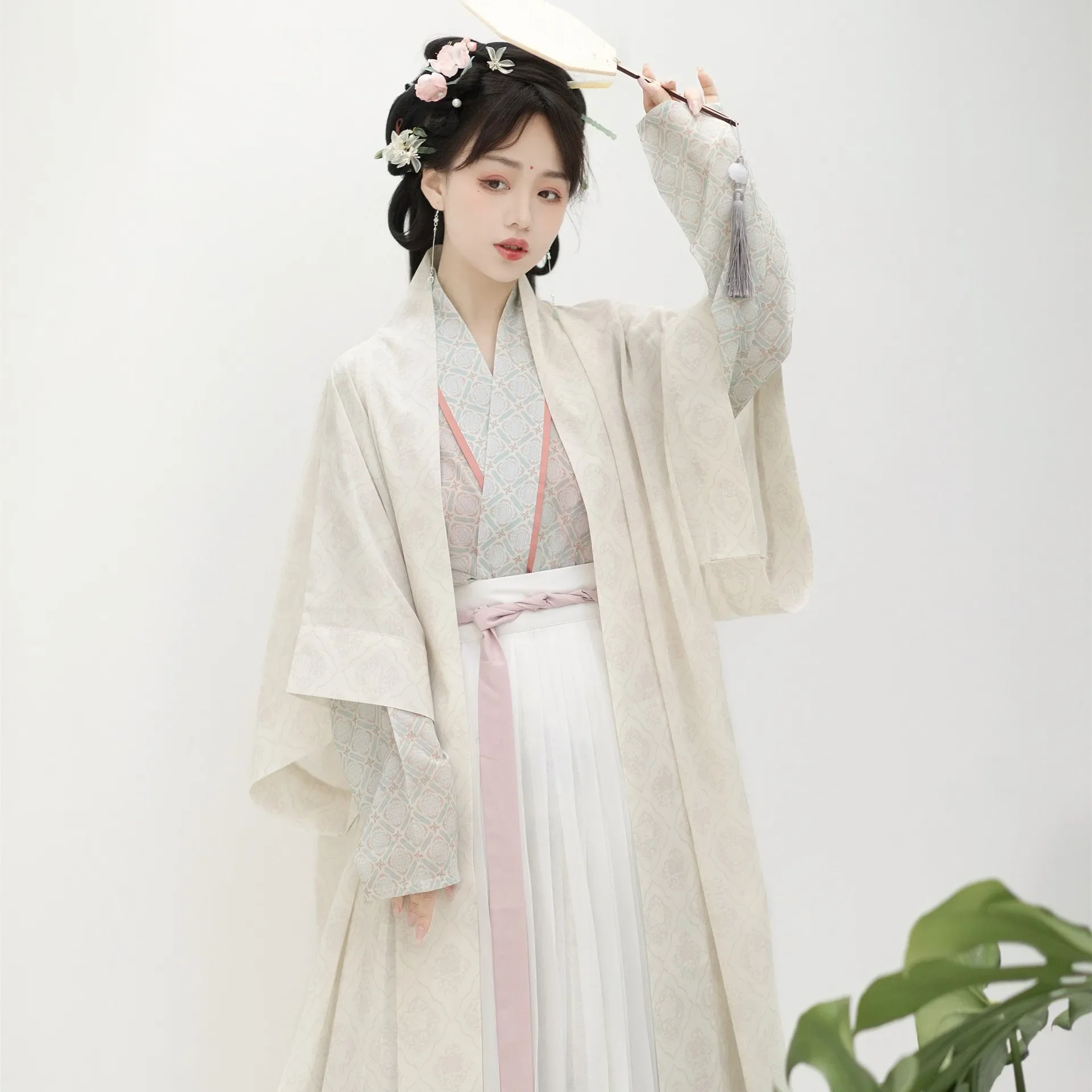 Hanfu trend ige Song Dynastie inspiriert Frauen Sommer Herbst Kostüm mit Longgan Tempel langen Hemd und Falten rock