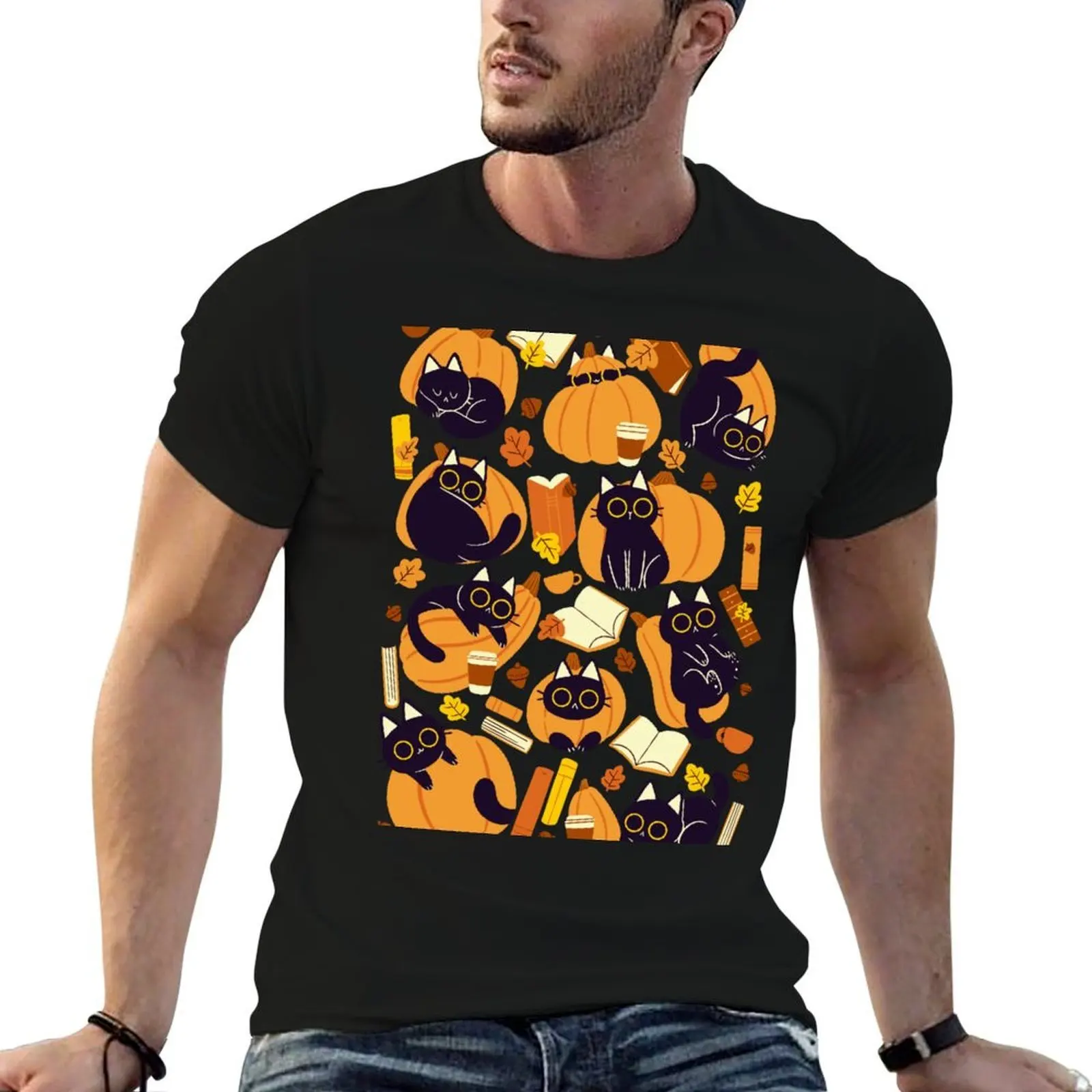 

Cats, Pumpkins and Books T-Shirt anime t shirts oversize t shirts designer t shirts for man pack white T-shirt