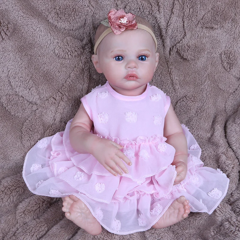 16 Inch Pink Dress Bebe Reborn De Silicone Vinyl Girl Reborn Baby Doll Handmade 3d Painted Lifelike Hair Reborn Toys