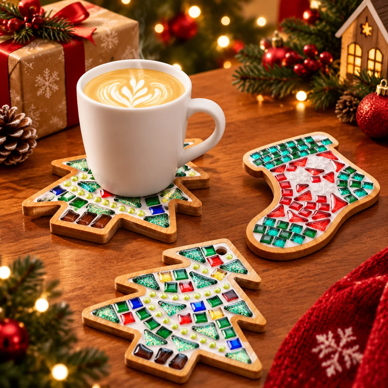 Christmas DIY Mosaic Handmade Materials Coaster Creative Handmade Gifts Decoration Christmas Tree Party Desktop Ornament