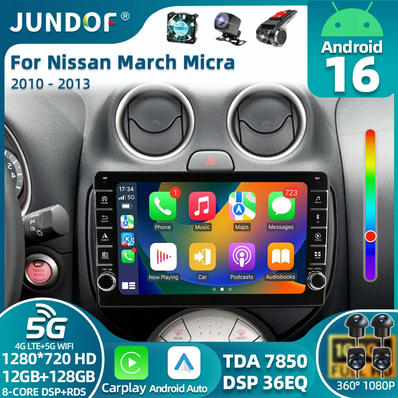 Android 16 For Nissan March MICRA 2010 2011 2012 2013 4G Car Radio Audio video multimedia Player GPS Navigation Carplay