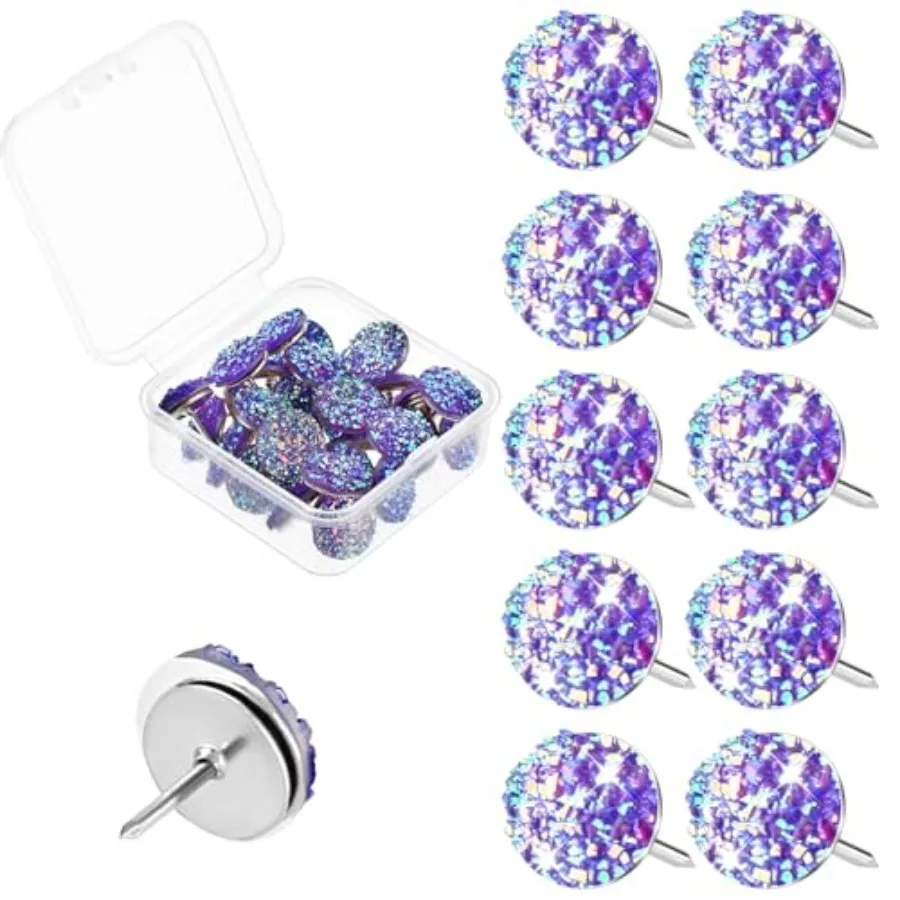 

30Pcs Decorative Thumb Tacks Push Pins Glitter Rhinestone Cute Decorative Push Pins for Corkboard Flat Pushpins for Wall Hangin
