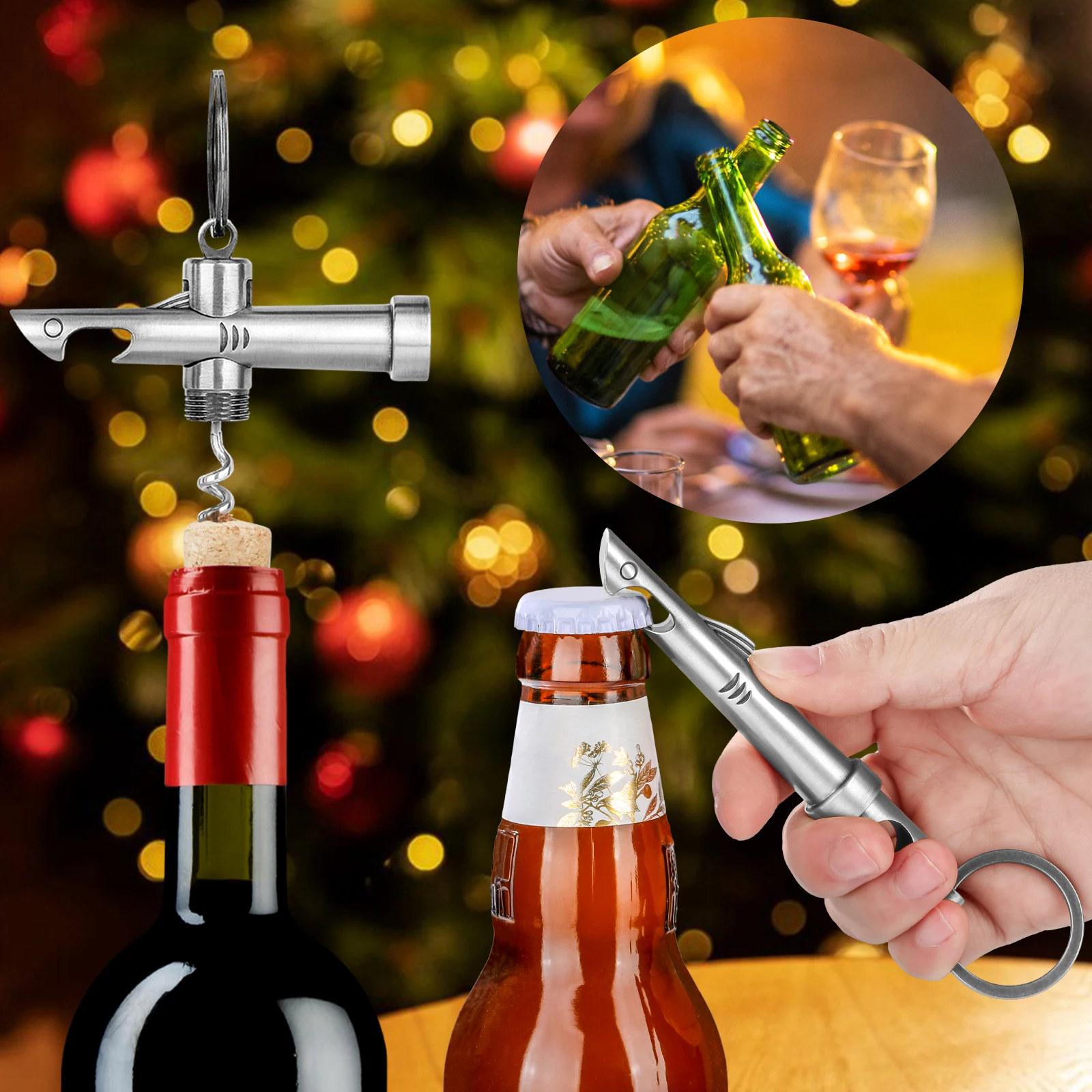 LKKCHER 2-in-1 Shark Opener Xmas Gift Set for Men Dad Zinc Alloy Wine Corkscrew Beer Bottle Opener Tool Keychain Christmas Gifts