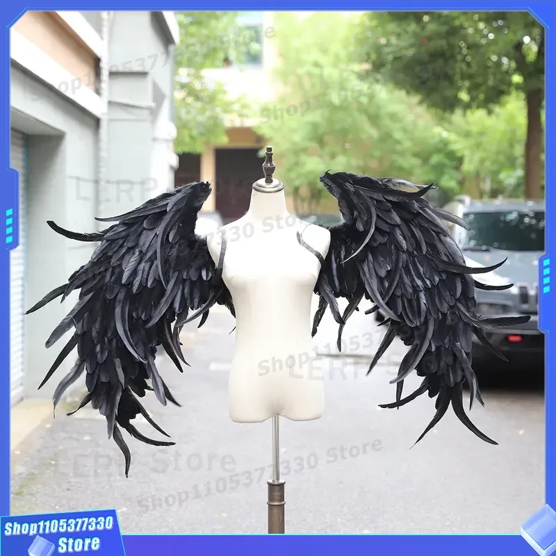 White Feather Angel Wings for Women Photography Props Fairy Costume Devil Horns Wedding Party Show Runway Model Accessories