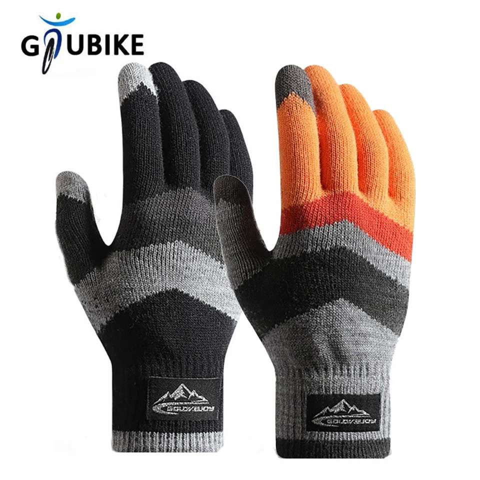 GTUBIKE Winter Herren Strickhandschuhe Warme Vollfinger Touchscreen Anti-Rutsch-Handschuhe für Radfahren Laufen Fahren Wandern Arbeitshandschuh