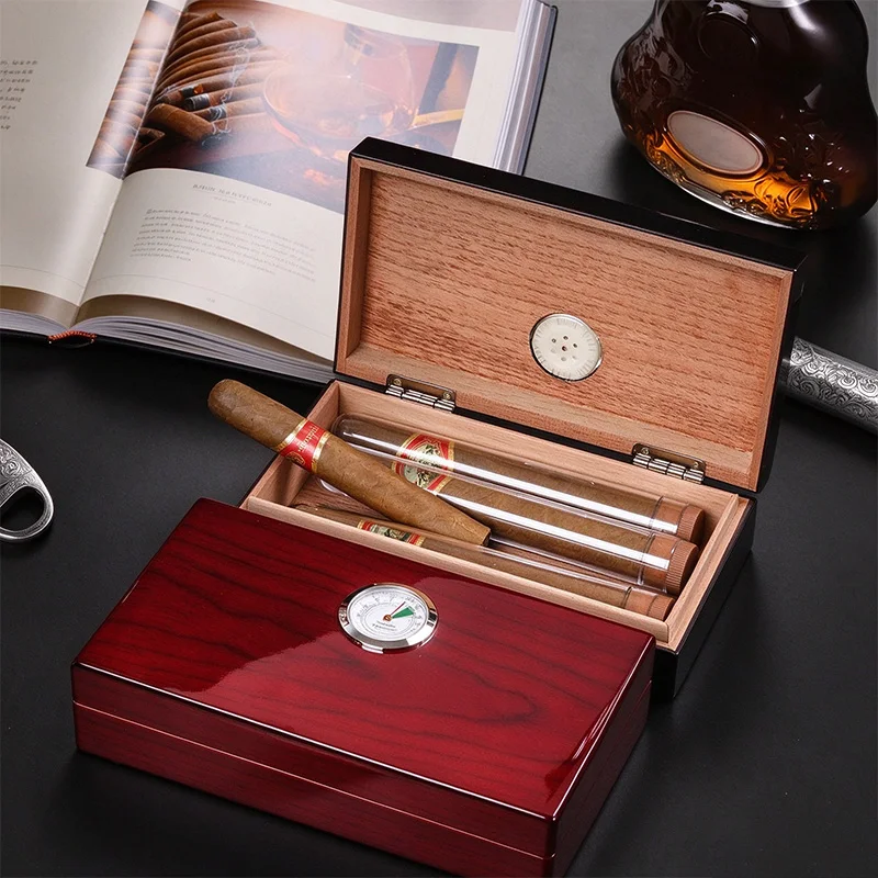 Cigar Humidor Portable Piano Paint Cigar Humidor Spanish Cedar Wood Box With Hygrometer Travel Cigar Storage Smoking Gift