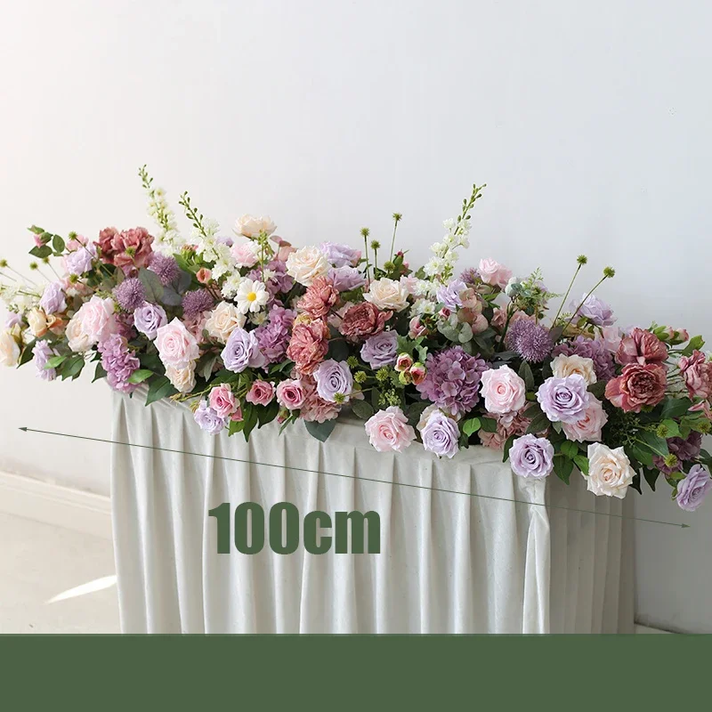 Artificial Multicolor Roses Flower Runners Hanging Garden Decoration Outdoor Wedding Table Centerpiece Hanging Flower Row
