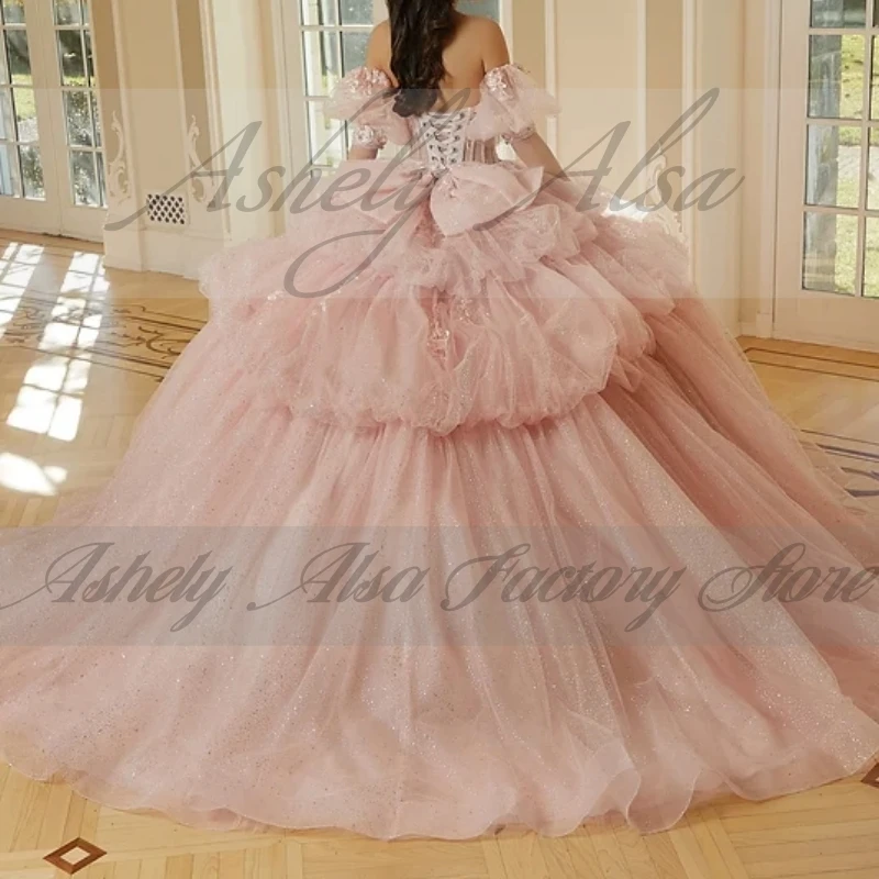 Customized Sky Blue Princess Girl Prom Dresses Birthday Party Gown Ruffle Ball Gown Sweet 14 15 Year Girl Quinceanera 2025 AQ267