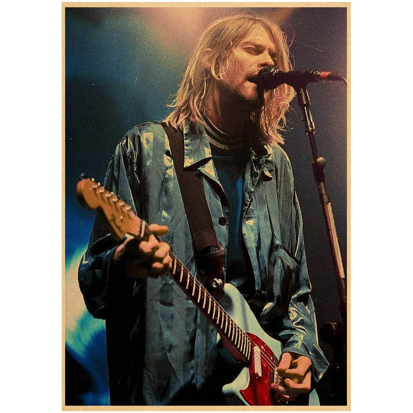 Kurt Cobain Singer Posters Rock and Roll Music Retro Kraft Paper Sticker Room Vintage Bar Cafe Decor Gift Art Wall Paintings