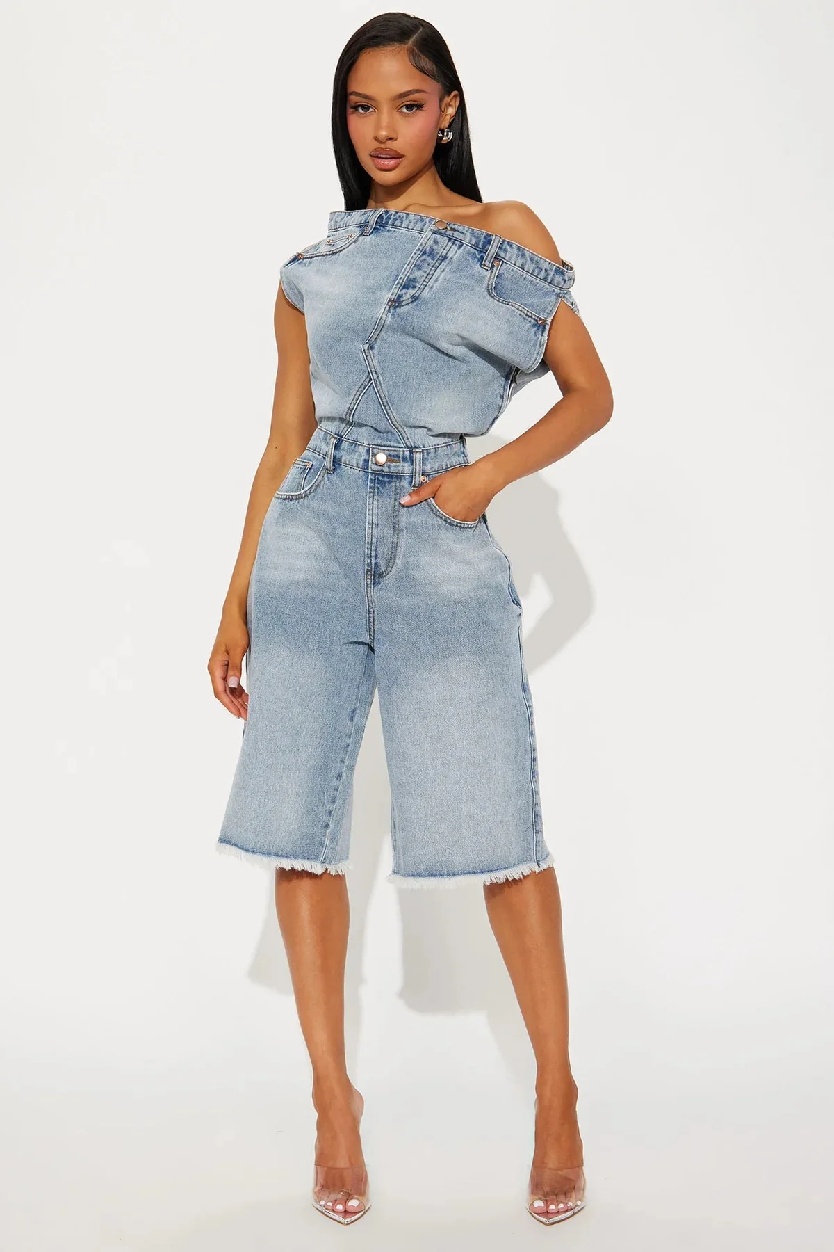 

Women Jumpsuit Summer Fashion Sleeveless Strapless Slim Fit Elastic Denim Jumpsuit Lady Casual High Waist Straight Jeans Romper