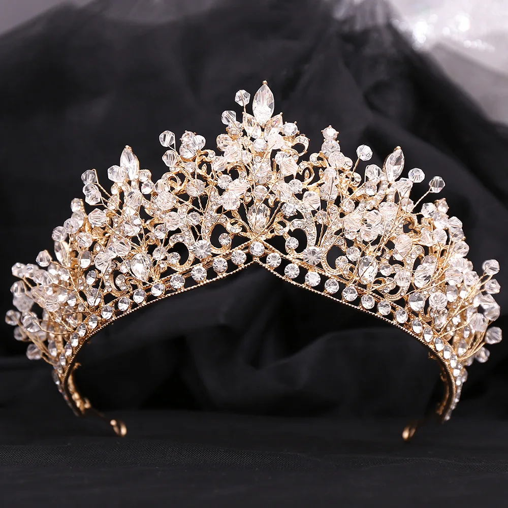 DIEZI Handmade Korean Green Crystal Beads Tiara Crown For Women Girls Wedding Party Luxury Elegant Bridal Queen Hair Accessories