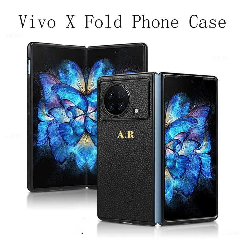 

Trendy Customizable Name Genuine Leather Phone Case For Vivo X Fold Personalized Couple Mobile Phone Cover