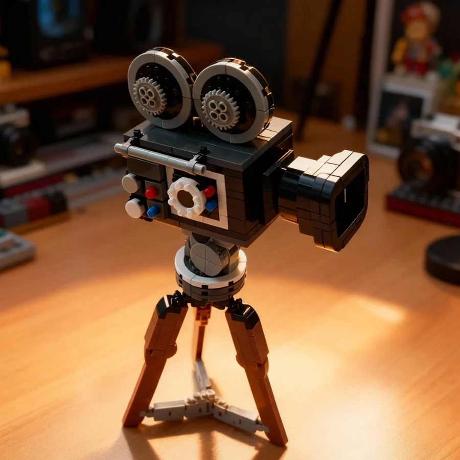 Mini Retro Movie Camera Model, Building Block Assembly Set, Creative DIY Desktop Ornament, New Year and Christmas Gift
