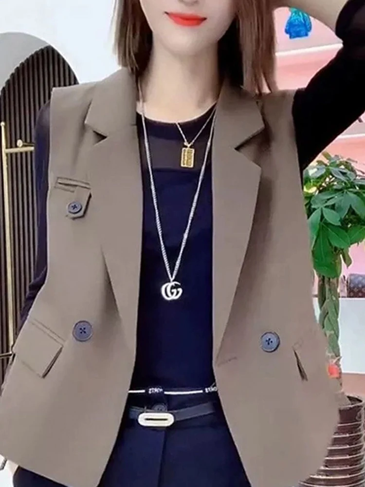 Fashionable Ladies' Suit Vest Small Size Outerwear Summer New Style Elegant Short Length One Button Pure Color Commute Style