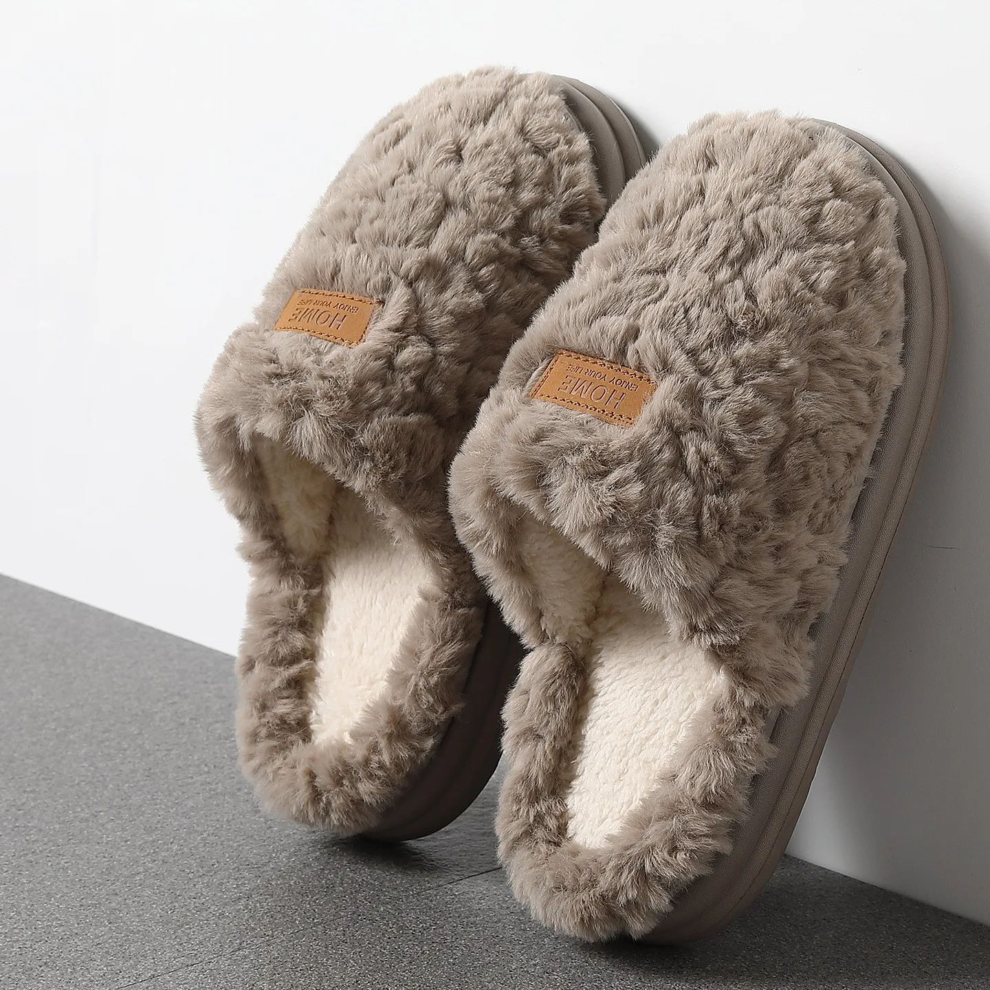 

Fashion Men Winter Home Slippers Women Furry Shoes Warm Platform Slipper Casual Plush Slides Indoor Bedroom Non-Slip Floor Flats