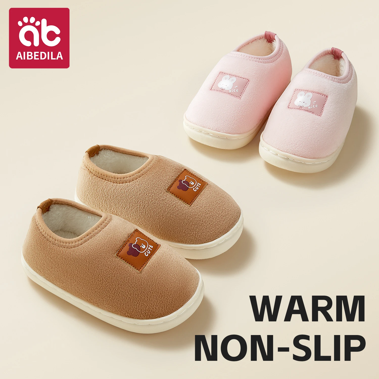 

AIBEDILA Winter Children's Plush Slippers Kids Non-slip Soft Sole Cotton Shoes Lightweight Boys Girls House Warm Slippers NEW